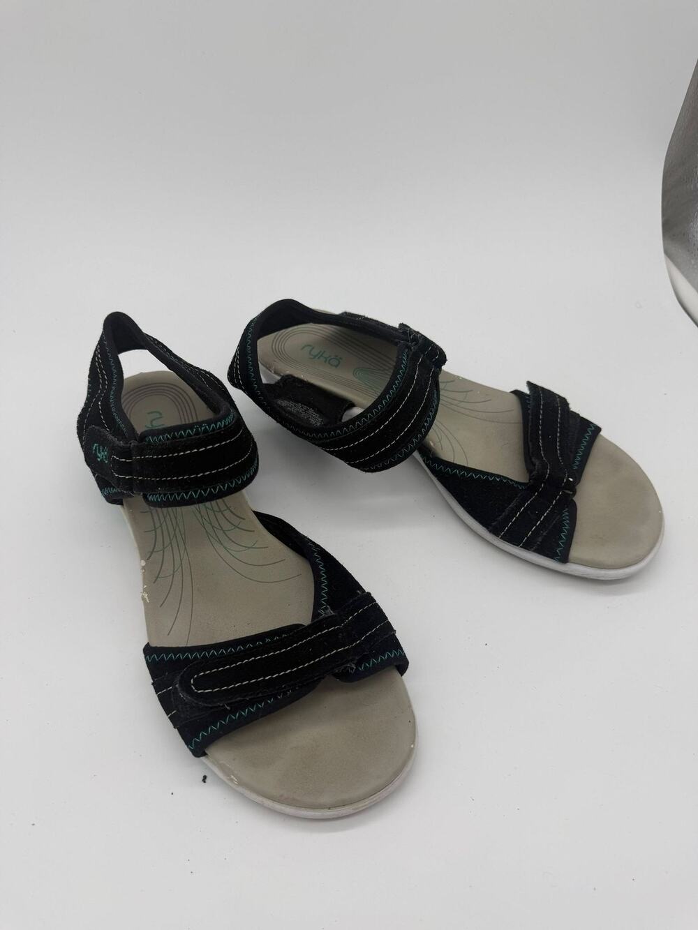 Ryka Sandals Shoes Womens Size 9.5 Black Leather Strappy Adjustable Comfort